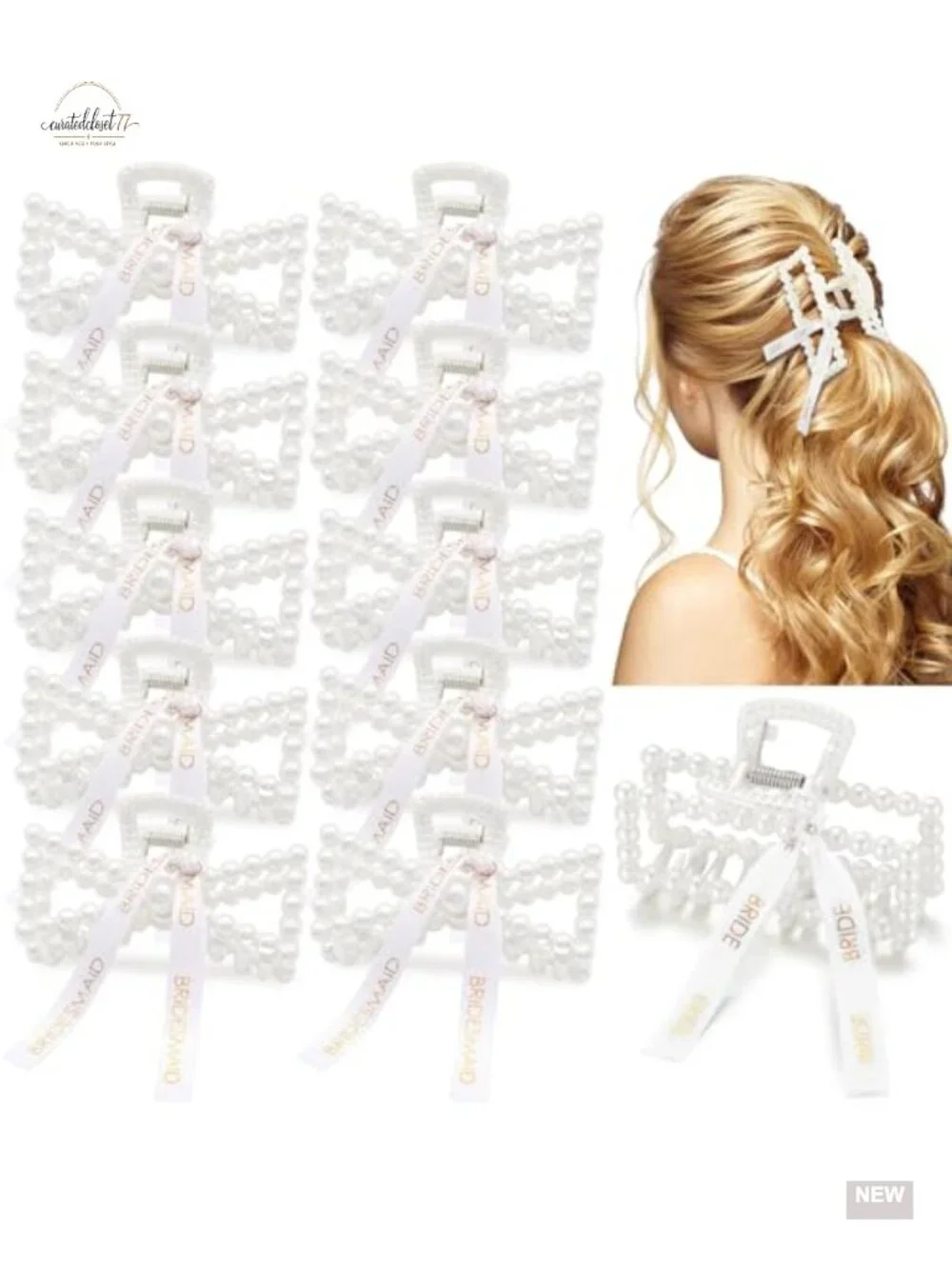 11 Pcs Pearl Hair Claws with Ribbon for Bridesmaid Proposal Gifts